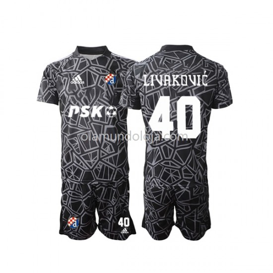 Camisola Dinamo Zagreb Livakovic 40 Guarda-redes Criança Equipamento Primeiro 2022-2023 Manga Curta